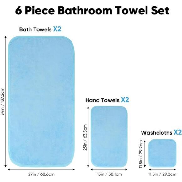 6 piece microfiber towel set bath towels hand towels wash cloths quick dry - Picture 3 of 8
